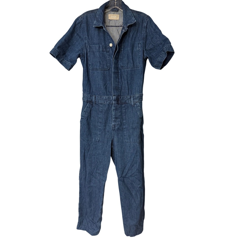 Everlane Denim Short-Sleeve Jumpsuit in Dark Blue